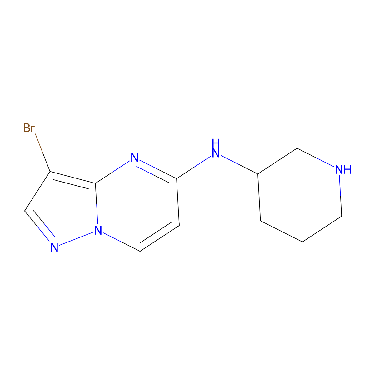 N-{3-bromopyrazolo[1,5-a]pyrimidin-5-yl}piperidin-3-amine molecular structure, CAS 2680674-89-7
