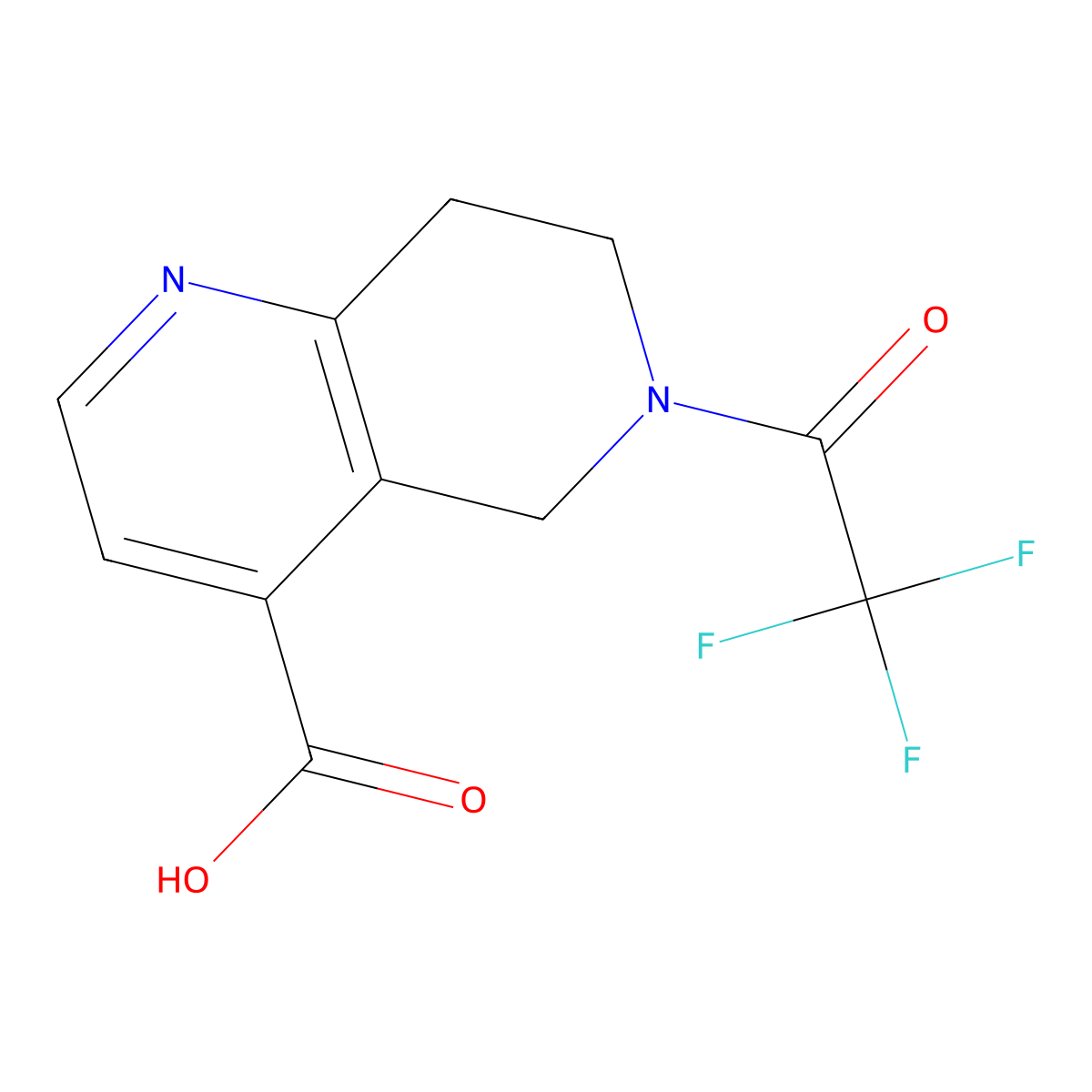 6-(2,2,2-Trifluoroacetyl)-5,6,7,8-tetrahydro-1,6-naphthyridine-4-carboxylic acid molecular structure, CAS 2680675-00-5