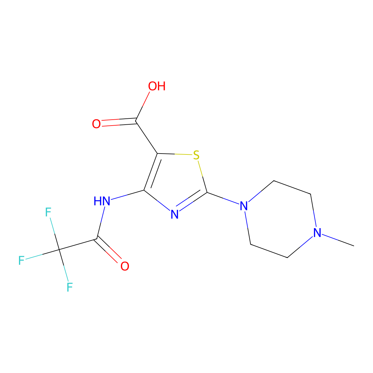 2-(4-Methylpiperazin-1-yl)-4-(2,2,2-trifluoroacetamido)-1,3-thiazole-5-carboxylic acid molecular structure, CAS 2680675-02-7