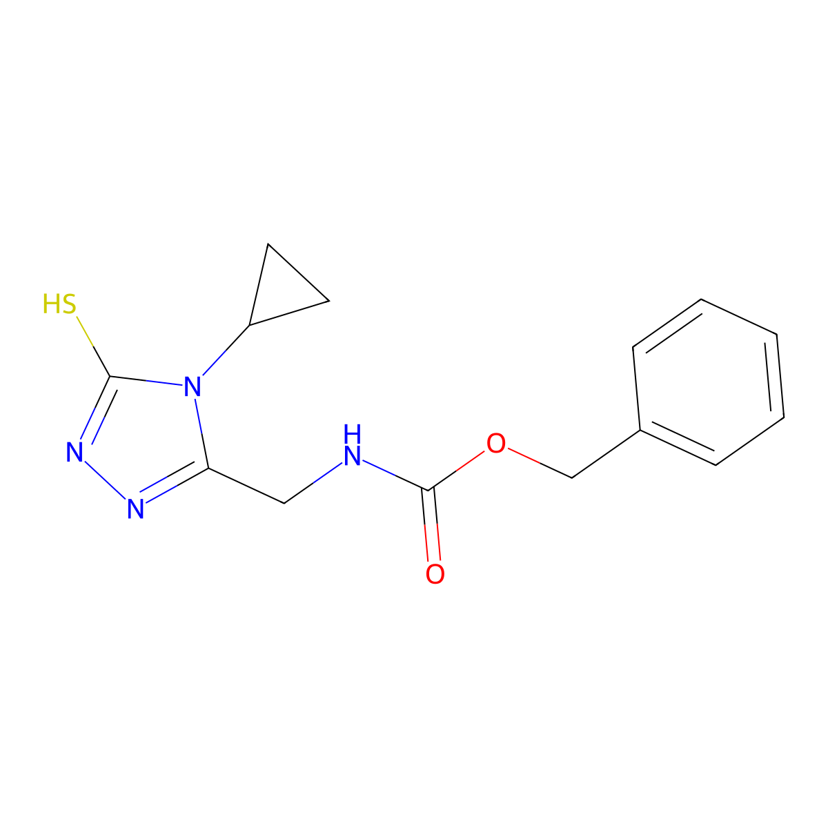 benzyl N-[(4-cyclopropyl-5-sulfanyl-4H-1,2,4-triazol-3-yl)methyl]carbamate molecular structure, CAS 2680675-05-0