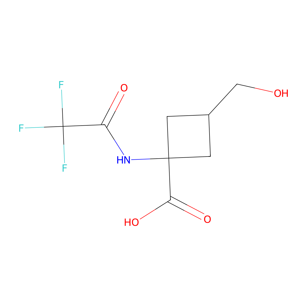3-(Hydroxymethyl)-1-(2,2,2-trifluoroacetamido)cyclobutane-1-carboxylic acid molecular structure, CAS 2680675-06-1