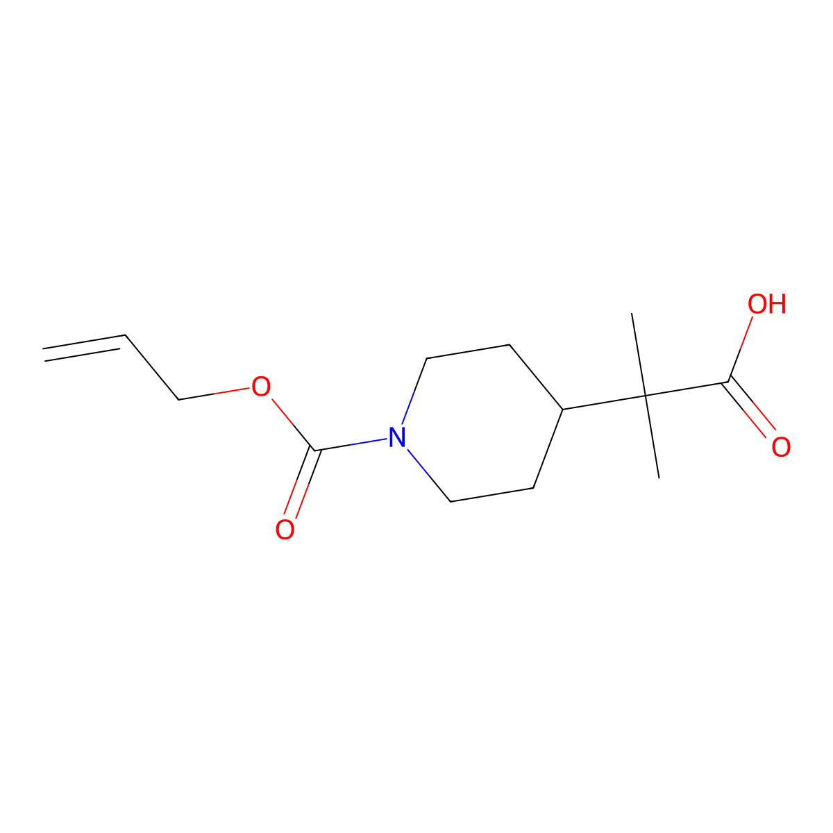 2-Methyl-2-{1-[(prop-2-en-1-yloxy)carbonyl]piperidin-4-yl}propanoic acid molecular structure, CAS 2680675-13-0
