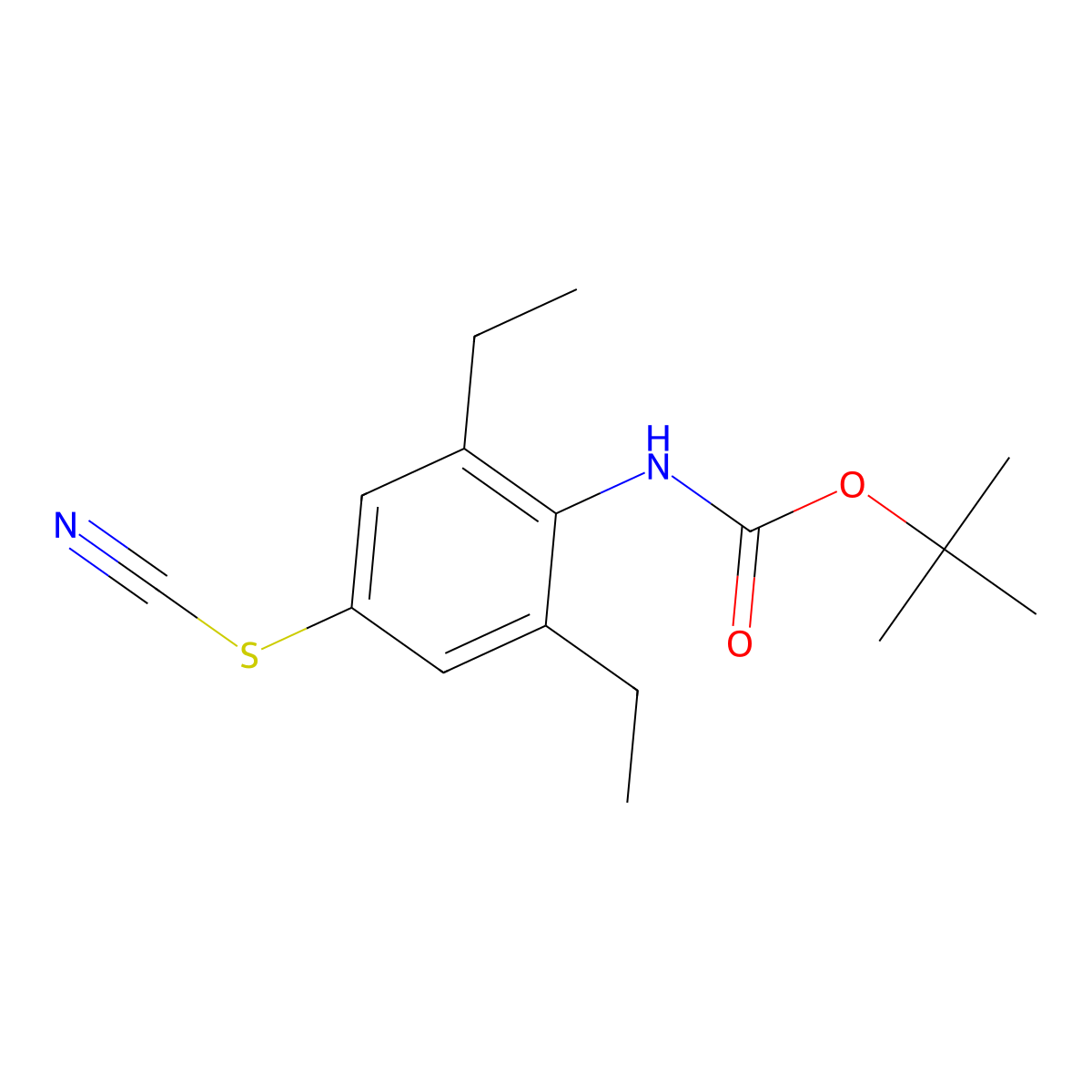 tert-butyl N-[4-(cyanosulfanyl)-2,6-diethylphenyl]carbamate molecular structure, CAS 2680675-14-1