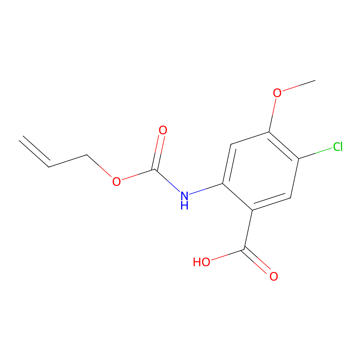 5-Chloro-4-methoxy-2-{[(prop-2-en-1-yloxy)carbonyl]amino}benzoic acid molecular structure, CAS 2680675-18-5