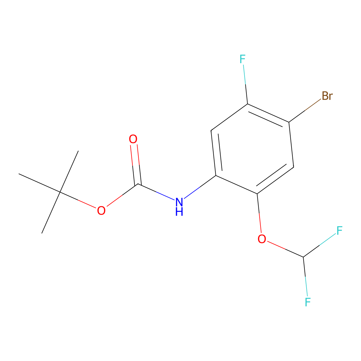 tert-butyl N-[4-bromo-2-(difluoromethoxy)-5-fluorophenyl]carbamate molecular structure, CAS 2680675-37-8