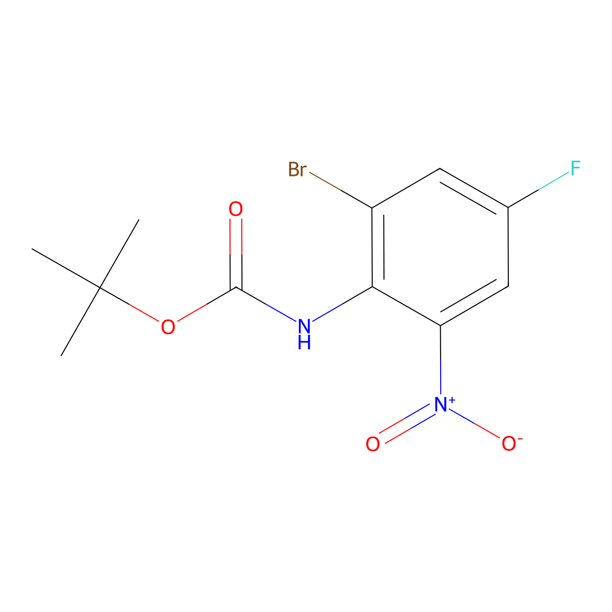 tert-butyl N-(2-bromo-4-fluoro-6-nitrophenyl)carbamate molecular structure, CAS 2680675-43-6