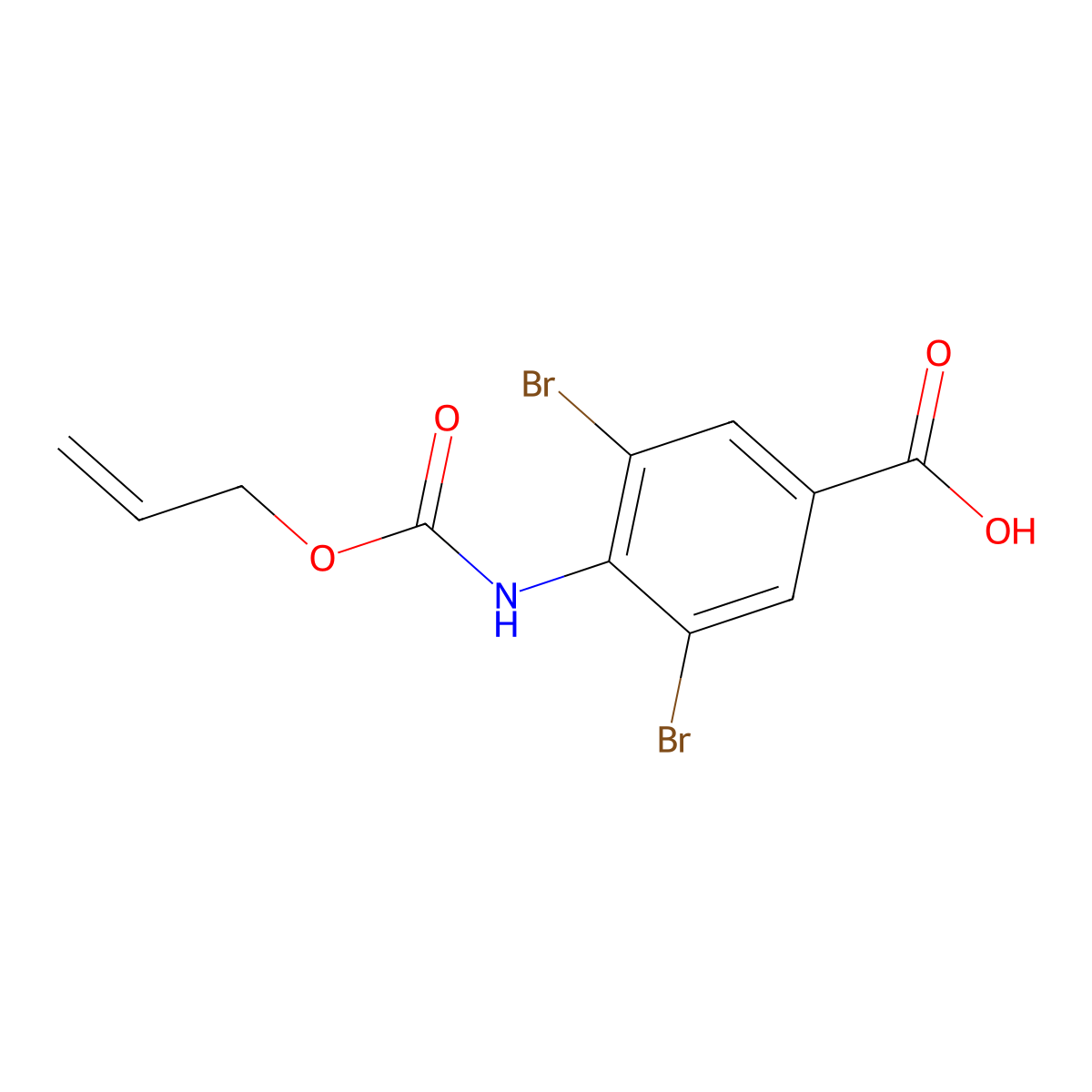 3,5-Dibromo-4-{[(prop-2-en-1-yloxy)carbonyl]amino}benzoic acid molecular structure, CAS 2680675-57-2
