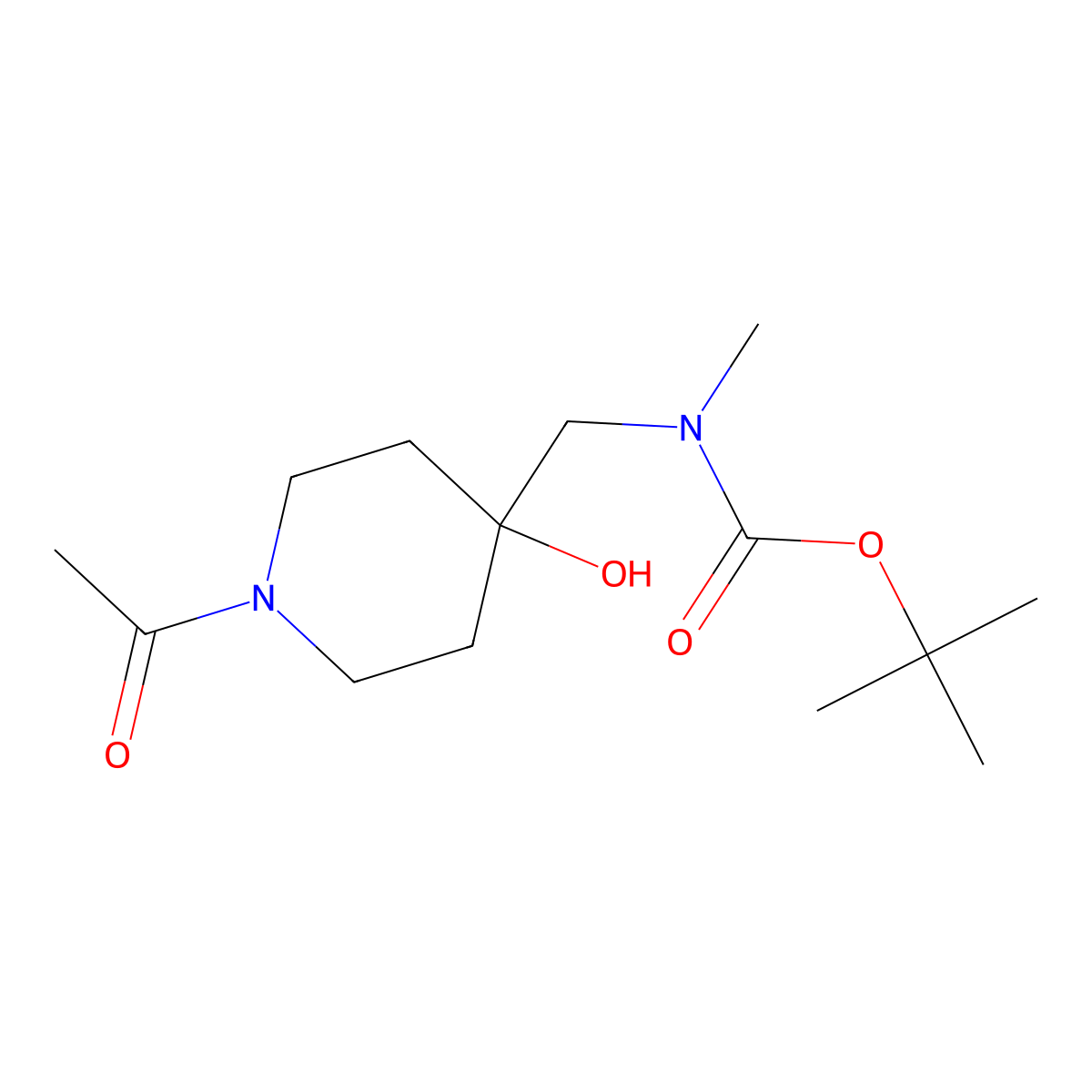 tert-butyl N-[(1-acetyl-4-hydroxypiperidin-4-yl)methyl]-N-methylcarbamate molecular structure, CAS 2680675-59-4