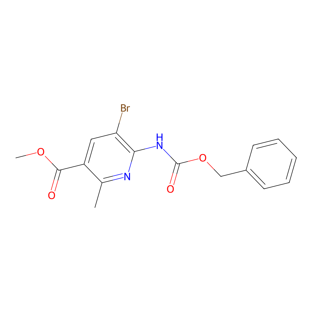 Methyl 6-{[(benzyloxy)carbonyl]amino}-5-bromo-2-methylpyridine-3-carboxylate molecular structure, CAS 2680675-65-2