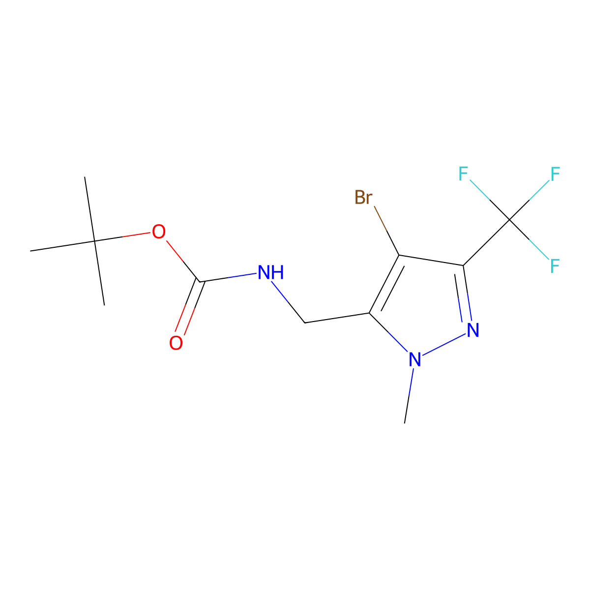 tert-butyl N-{[4-bromo-1-methyl-3-(trifluoromethyl)-1H-pyrazol-5-yl]methyl}carbamate molecular structure, CAS 2680675-66-3