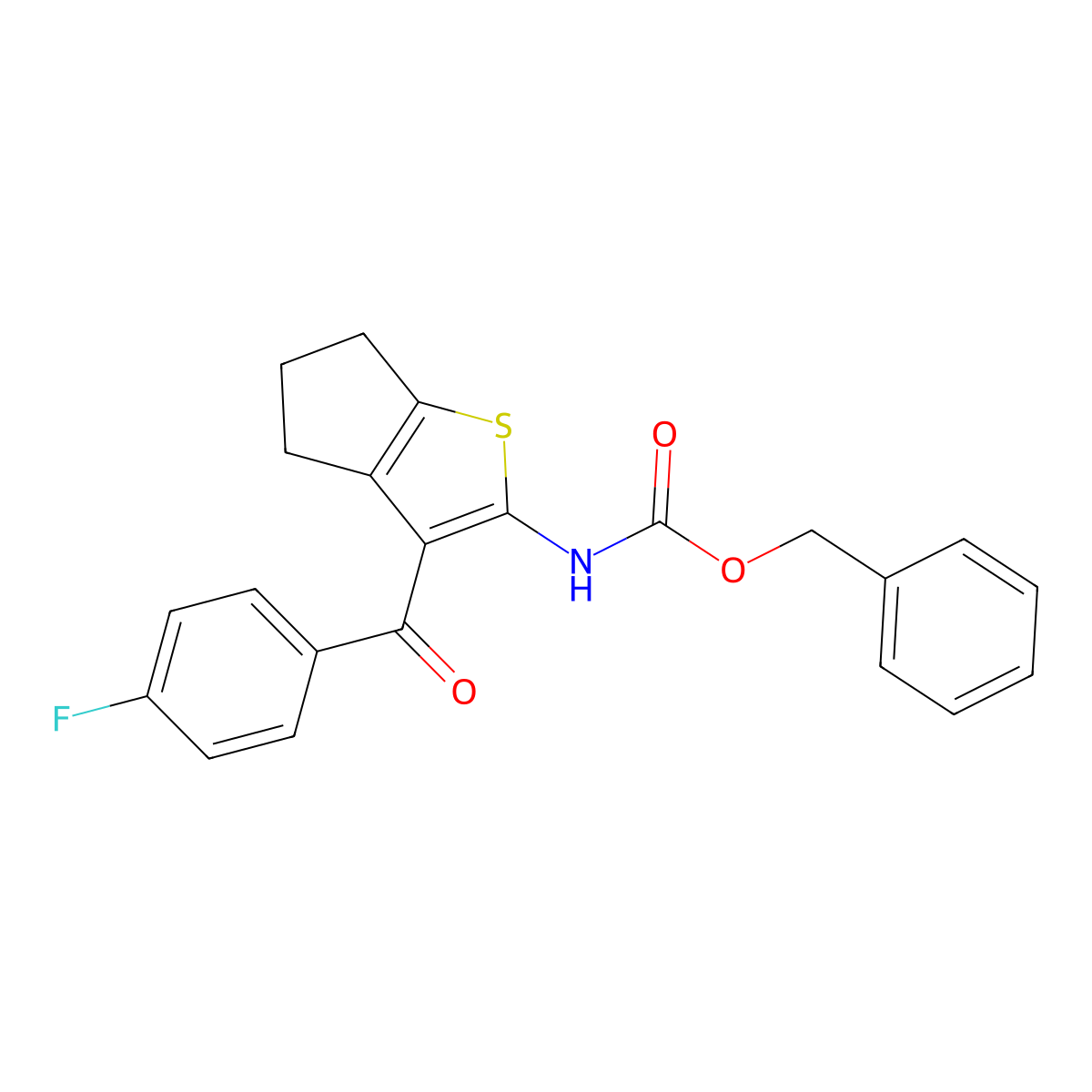 benzyl N-[3-(4-fluorobenzoyl)-4H,5H,6H-cyclopenta[b]thiophen-2-yl]carbamate molecular structure, CAS 2680675-70-9