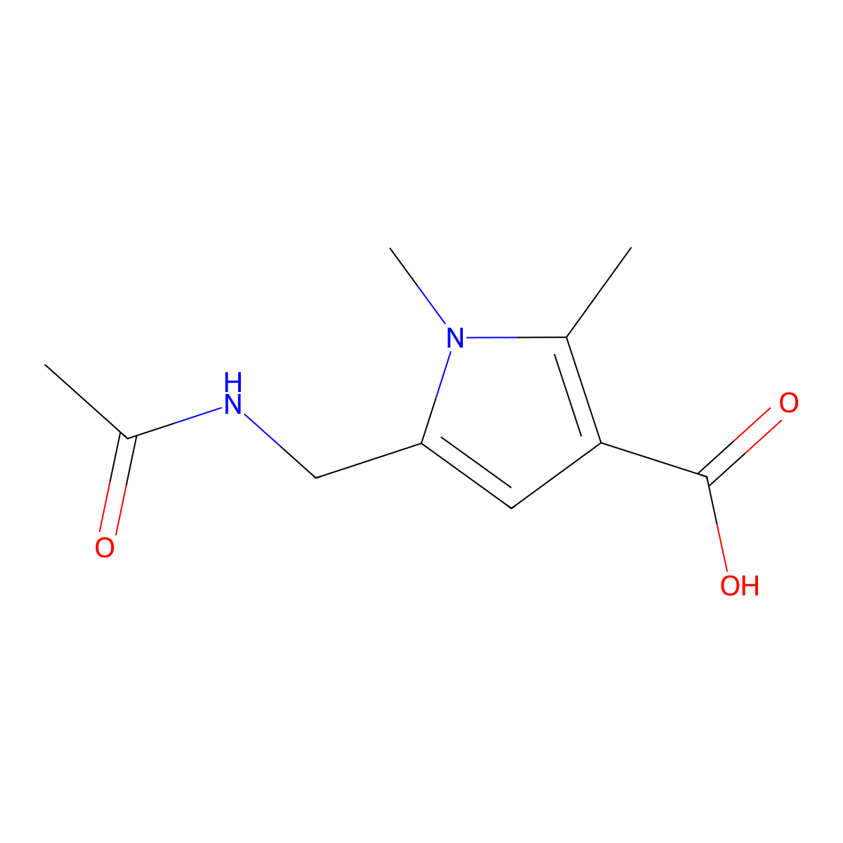 5-(acetamidomethyl)-1,2-dimethyl-1H-pyrrole-3-carboxylic acid molecular structure, CAS 2680676-13-3