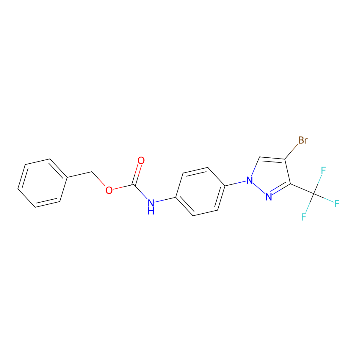 benzyl N-{4-[4-bromo-3-(trifluoromethyl)-1H-pyrazol-1-yl]phenyl}carbamate molecular structure, CAS 2680676-18-8