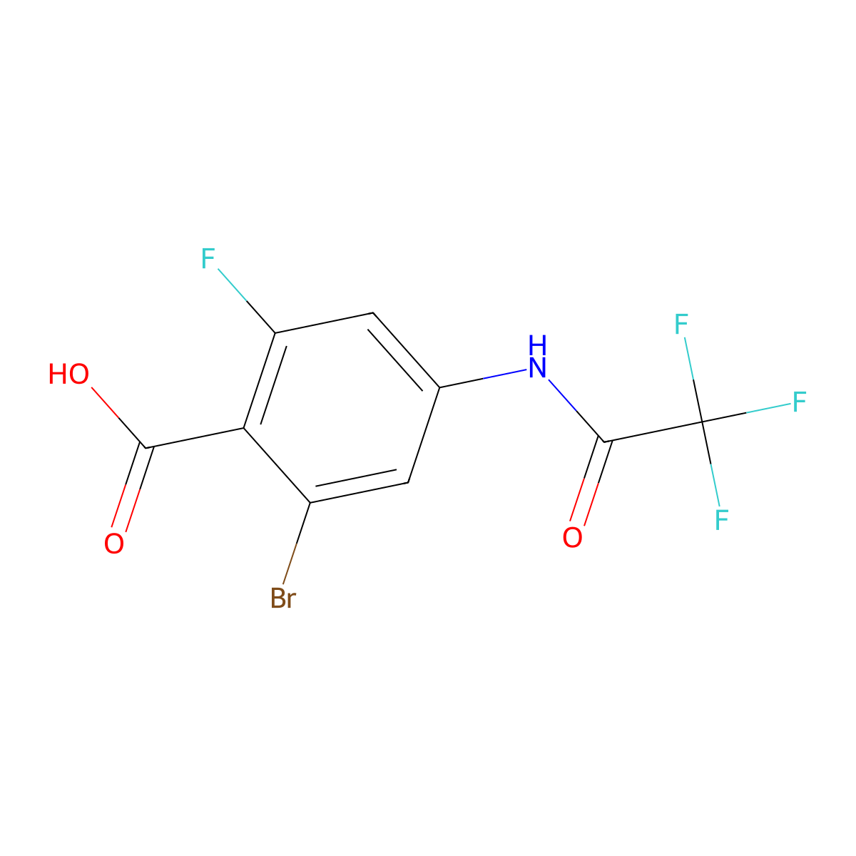 2-Bromo-6-fluoro-4-(2,2,2-trifluoroacetamido)benzoic acid molecular structure, CAS 2680676-45-1