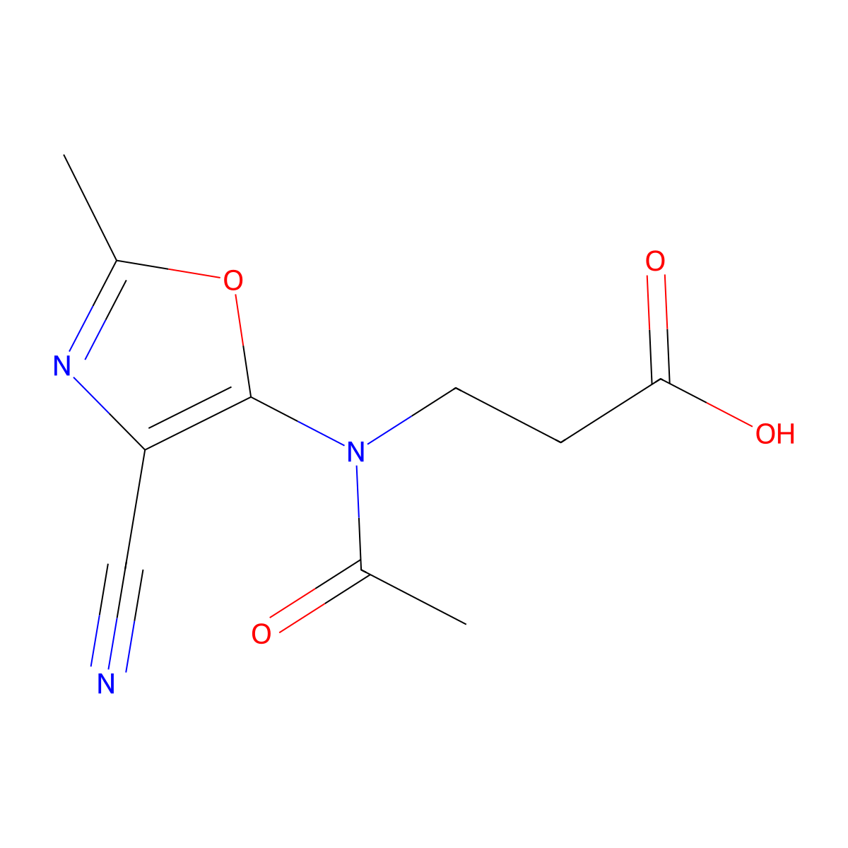 3-[N-(4-cyano-2-methyl-1,3-oxazol-5-yl)acetamido]propanoic acid molecular structure, CAS 2680676-69-9