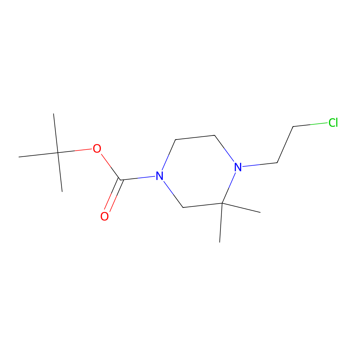 Tert-butyl 4-(2-chloroethyl)-3,3-dimethylpiperazine-1-carboxylate molecular structure, CAS 2680676-75-7