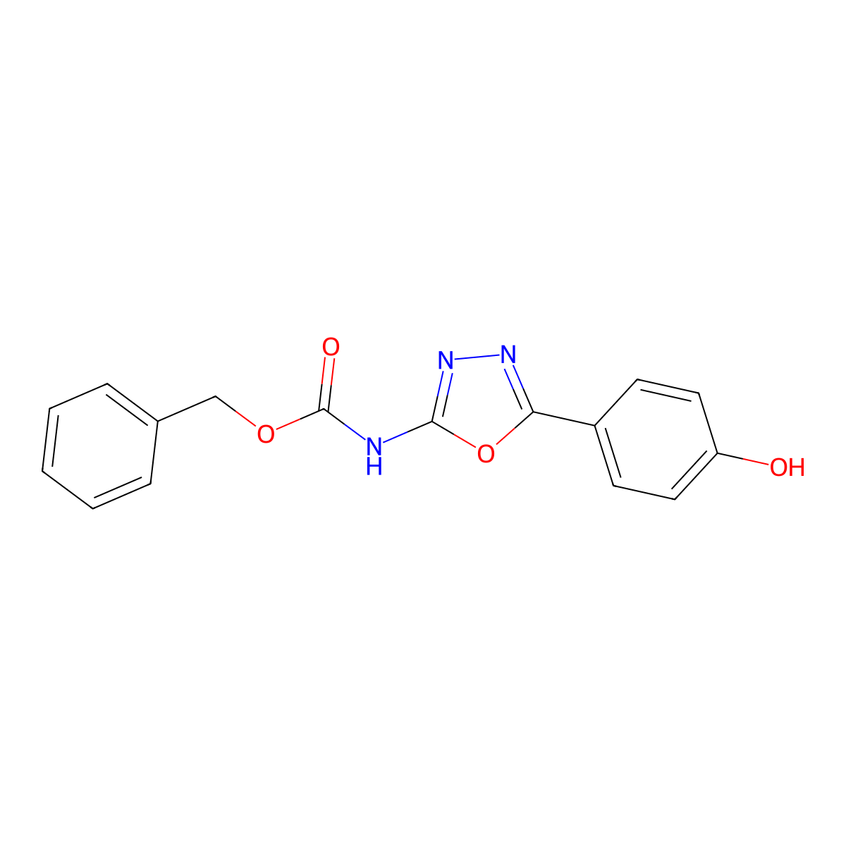 benzyl N-[5-(4-hydroxyphenyl)-1,3,4-oxadiazol-2-yl]carbamate molecular structure, CAS 2680676-87-1