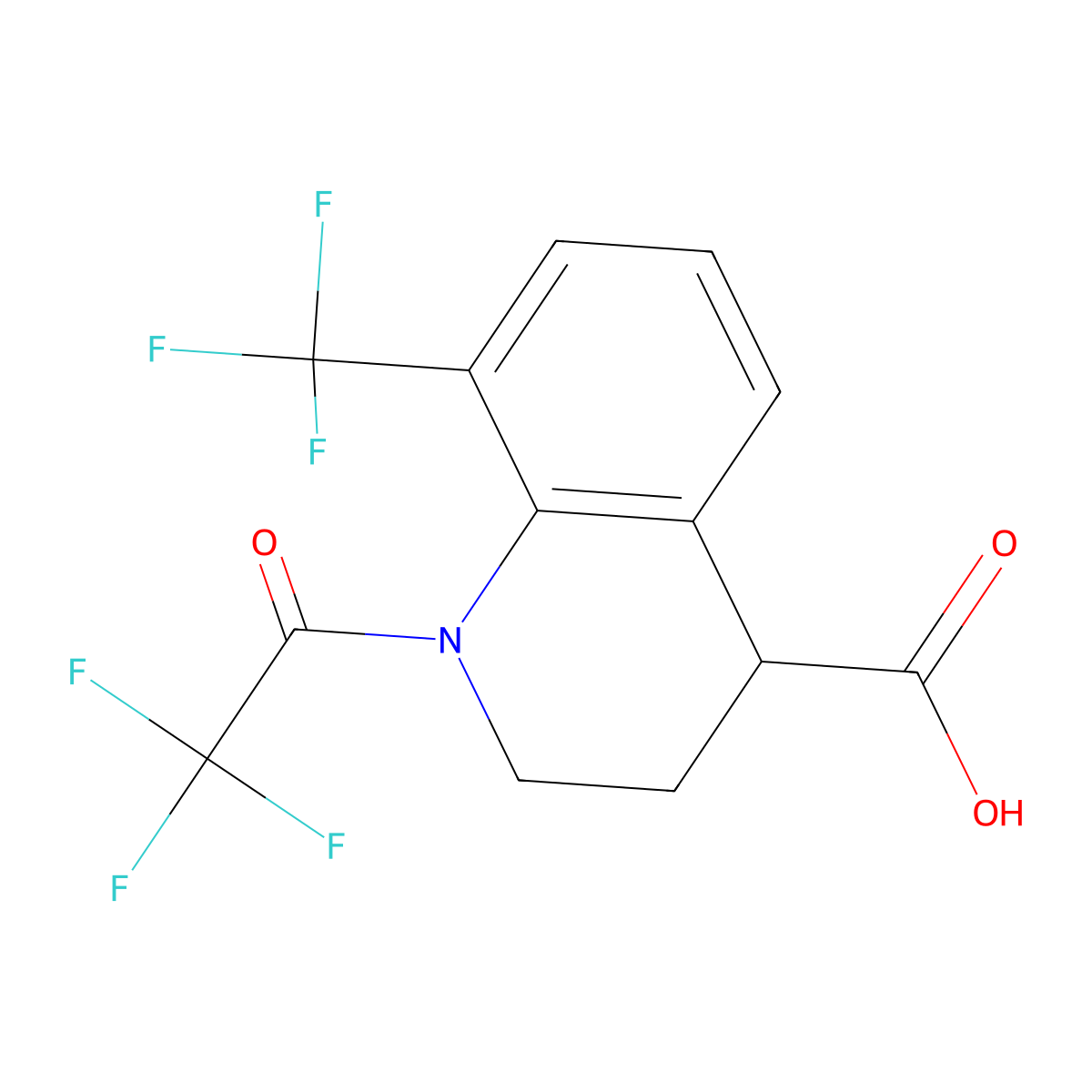 1-(2,2,2-Trifluoroacetyl)-8-(trifluoromethyl)-1,2,3,4-tetrahydroquinoline-4-carboxylic acid molecular structure, CAS 2680676-89-3