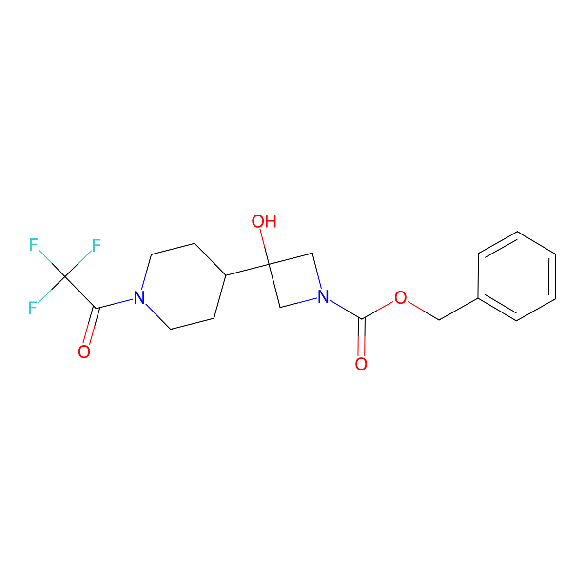 Benzyl 3-hydroxy-3-[1-(trifluoroacetyl)piperidin-4-yl]azetidine-1-carboxylate molecular structure, CAS 2680677-07-8