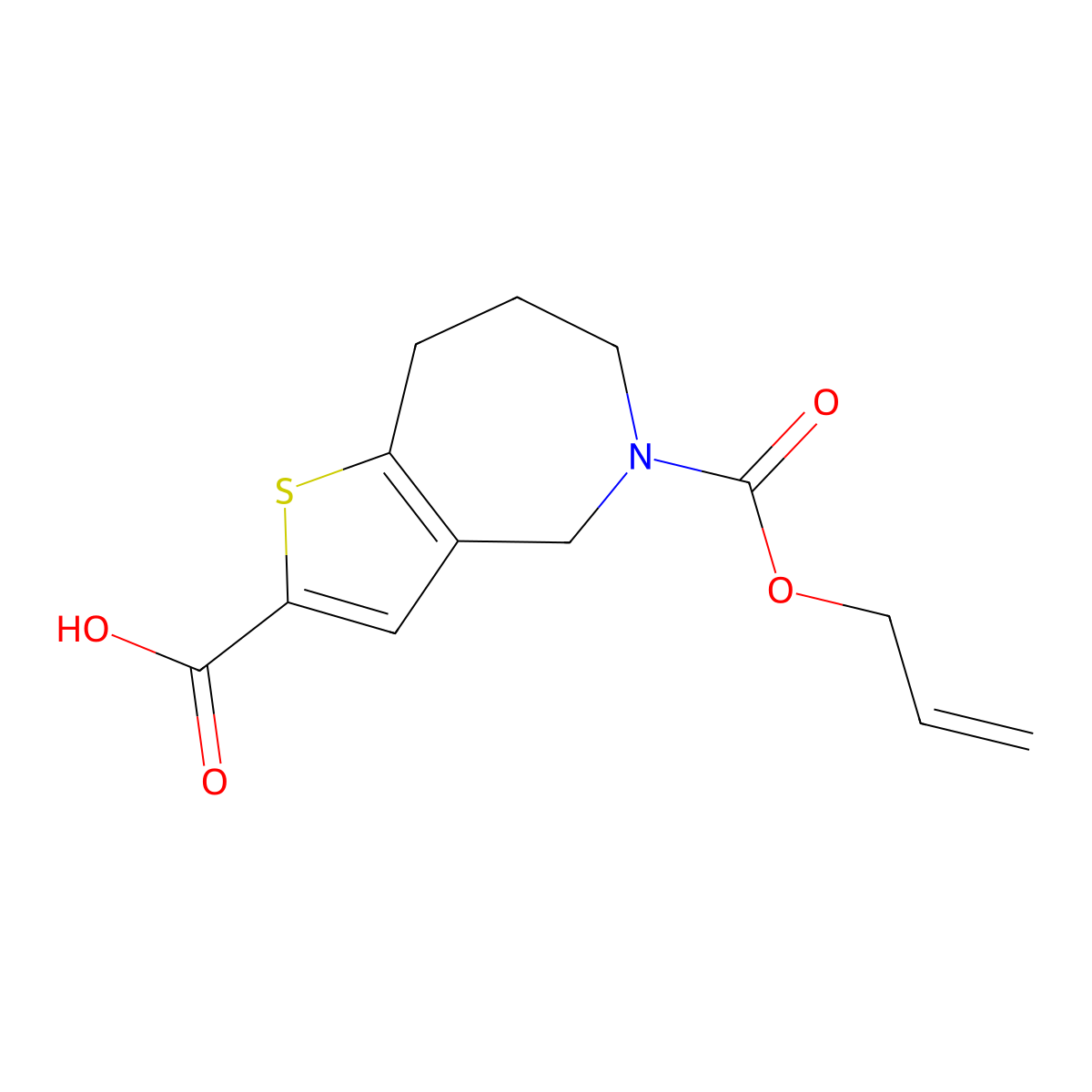 5-[(prop-2-en-1-yloxy)carbonyl]-4H,5H,6H,7H,8H-thieno[3,2-c]azepine-2-carboxylic acid molecular structure, CAS 2680677-18-1