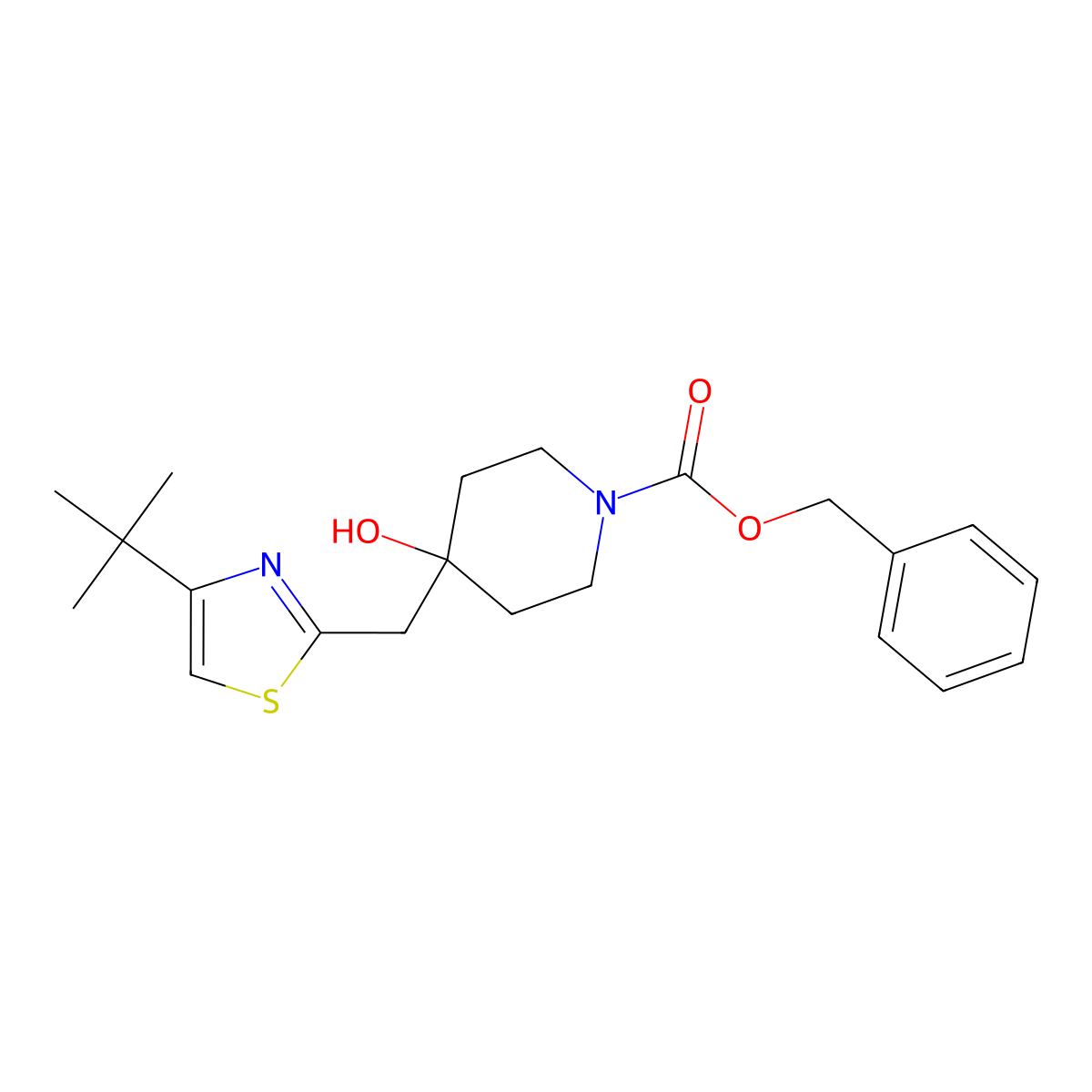 Benzyl 4-[(4-tert-butyl-1,3-thiazol-2-yl)methyl]-4-hydroxypiperidine-1-carboxylate molecular structure, CAS 2680677-27-2