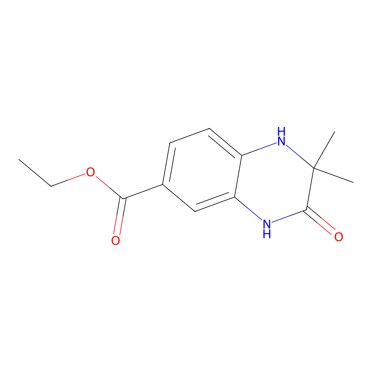 Ethyl 2,2-dimethyl-3-oxo-1,2,3,4-tetrahydroquinoxaline-6-carboxylate molecular structure, CAS 2680677-31-8