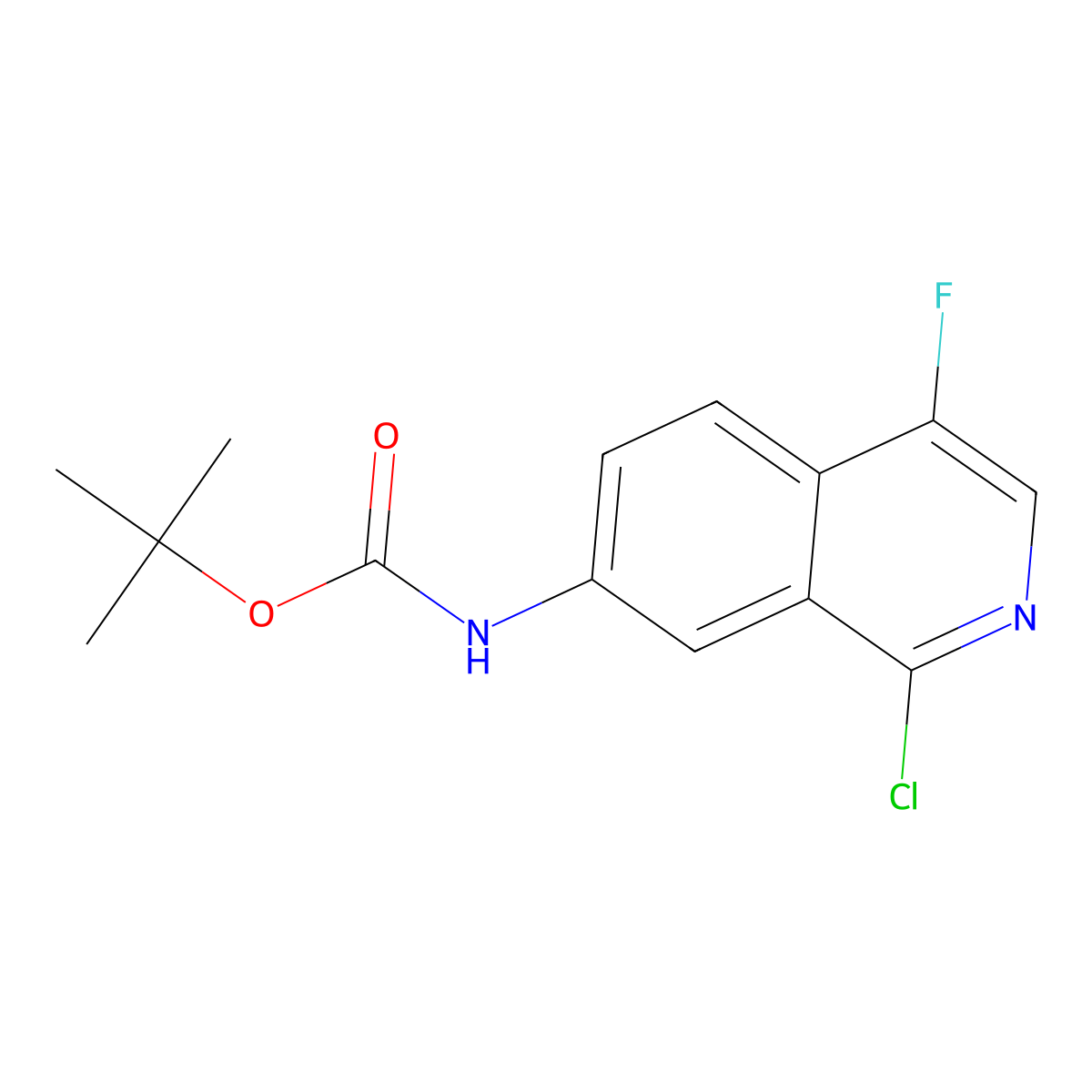 tert-butyl N-(1-chloro-4-fluoroisoquinolin-7-yl)carbamate molecular structure, CAS 2680677-38-5