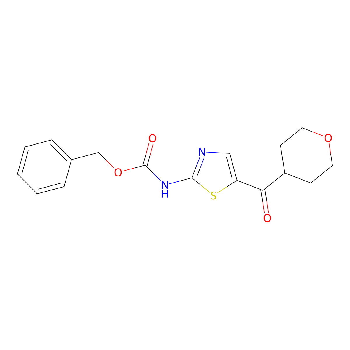 benzyl N-[5-(oxane-4-carbonyl)-1,3-thiazol-2-yl]carbamate molecular structure, CAS 2680677-44-3