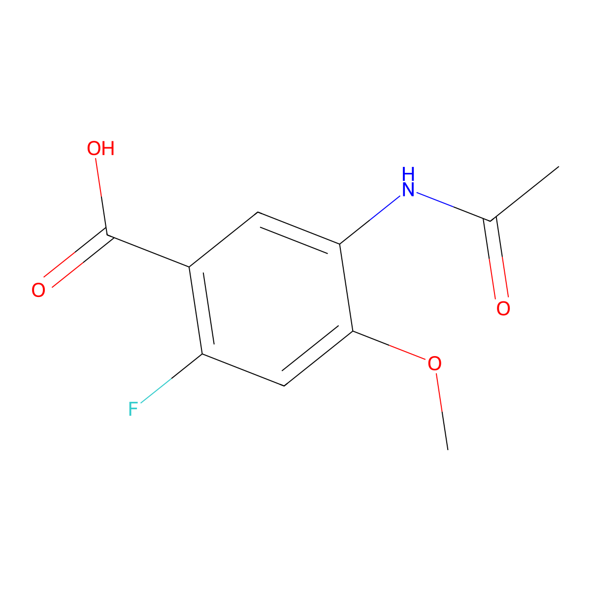 5-Acetamido-2-fluoro-4-methoxybenzoic acid molecular structure, CAS 2680677-45-4