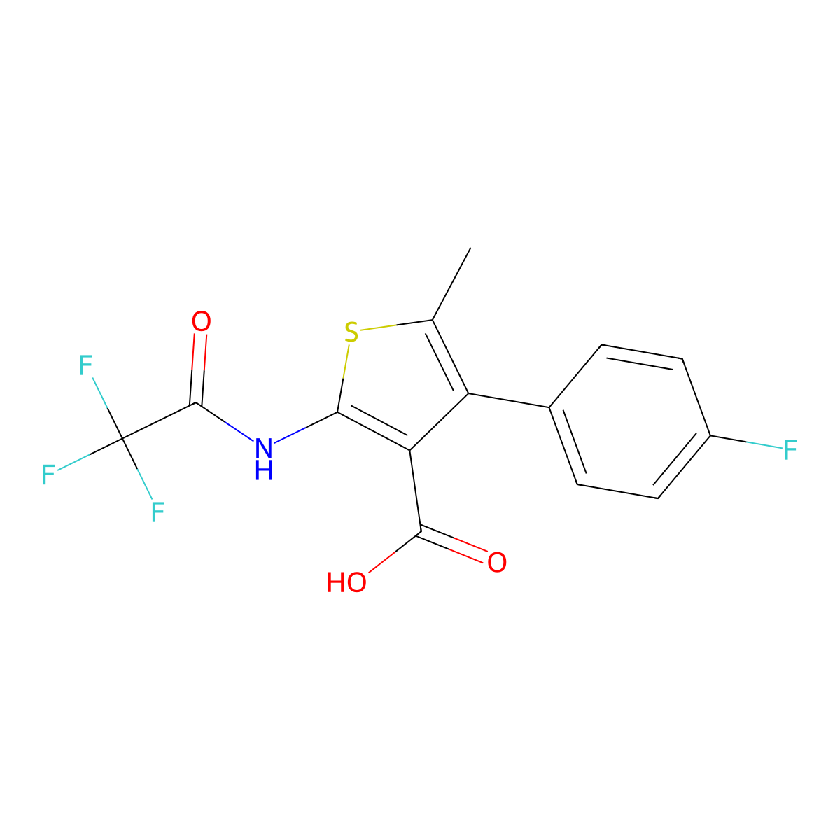 4-(4-Fluorophenyl)-5-methyl-2-(2,2,2-trifluoroacetamido)thiophene-3-carboxylic acid molecular structure, CAS 2680677-50-1
