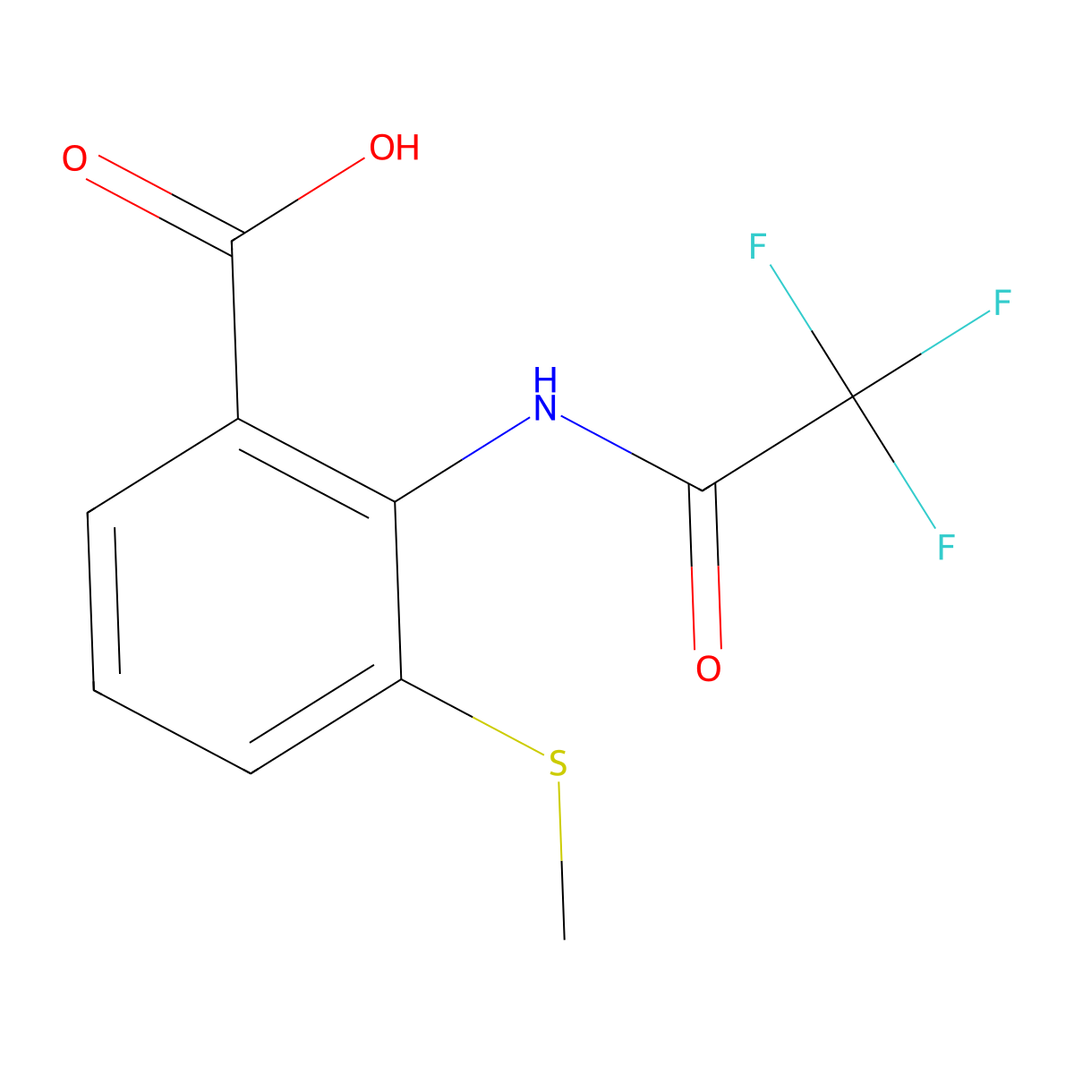 3-(Methylsulfanyl)-2-(2,2,2-trifluoroacetamido)benzoic acid molecular structure, CAS 2680677-52-3