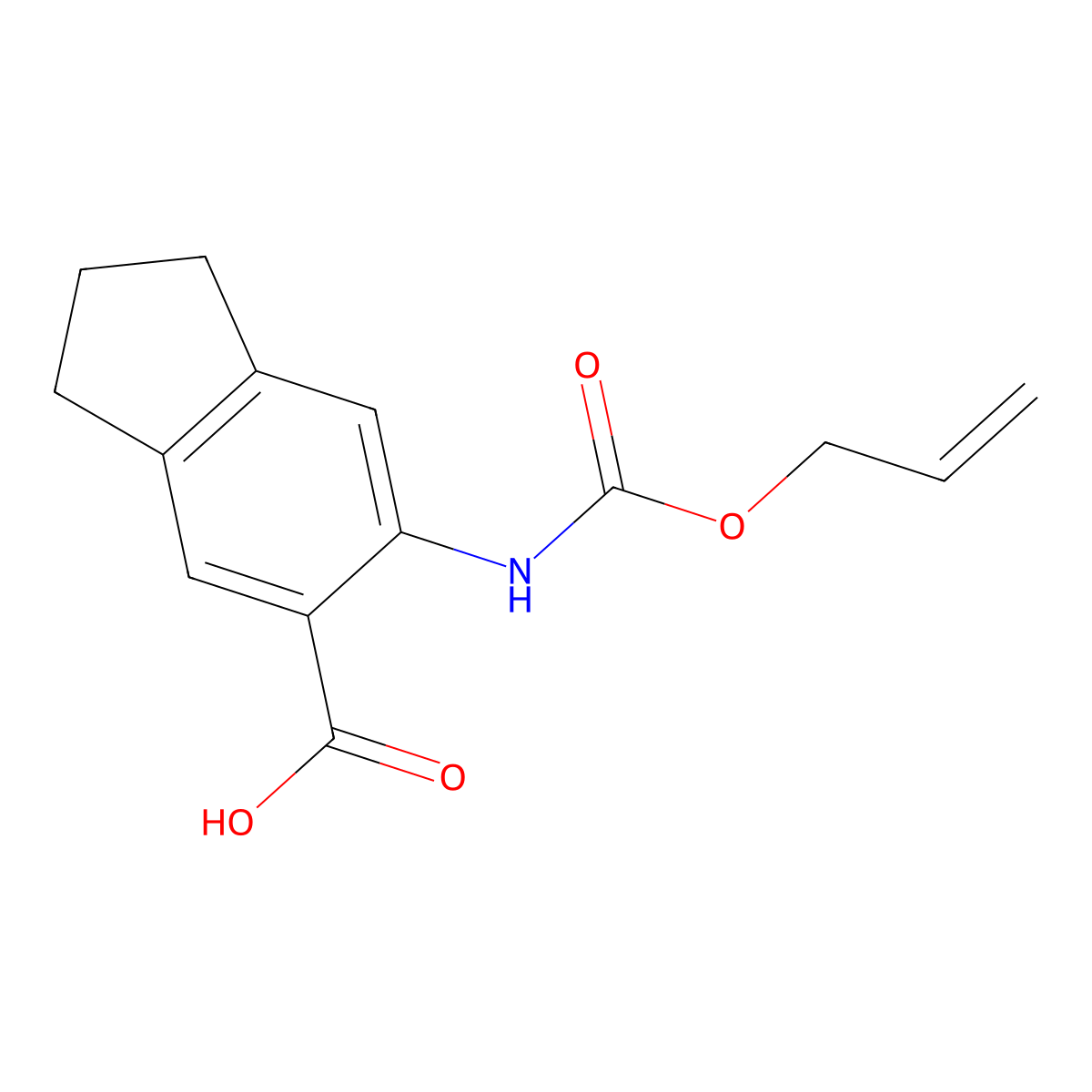 6-{[(prop-2-en-1-yloxy)carbonyl]amino}-2,3-dihydro-1H-indene-5-carboxylic acid molecular structure, CAS 2680677-58-9