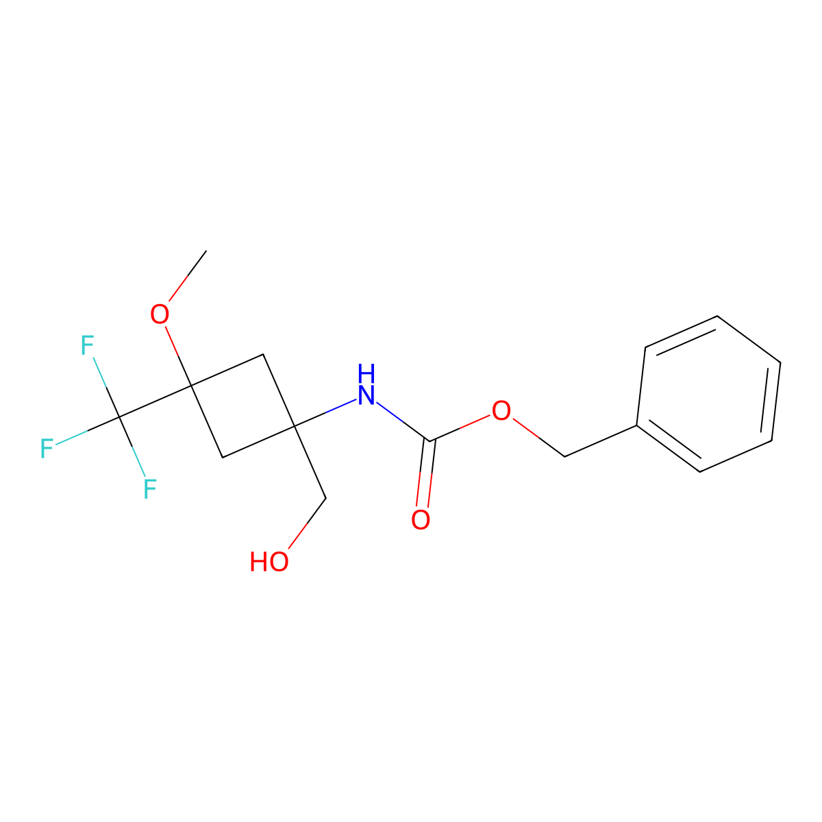 benzyl N-[1-(hydroxymethyl)-3-methoxy-3-(trifluoromethyl)cyclobutyl]carbamate molecular structure, CAS 2680677-60-3