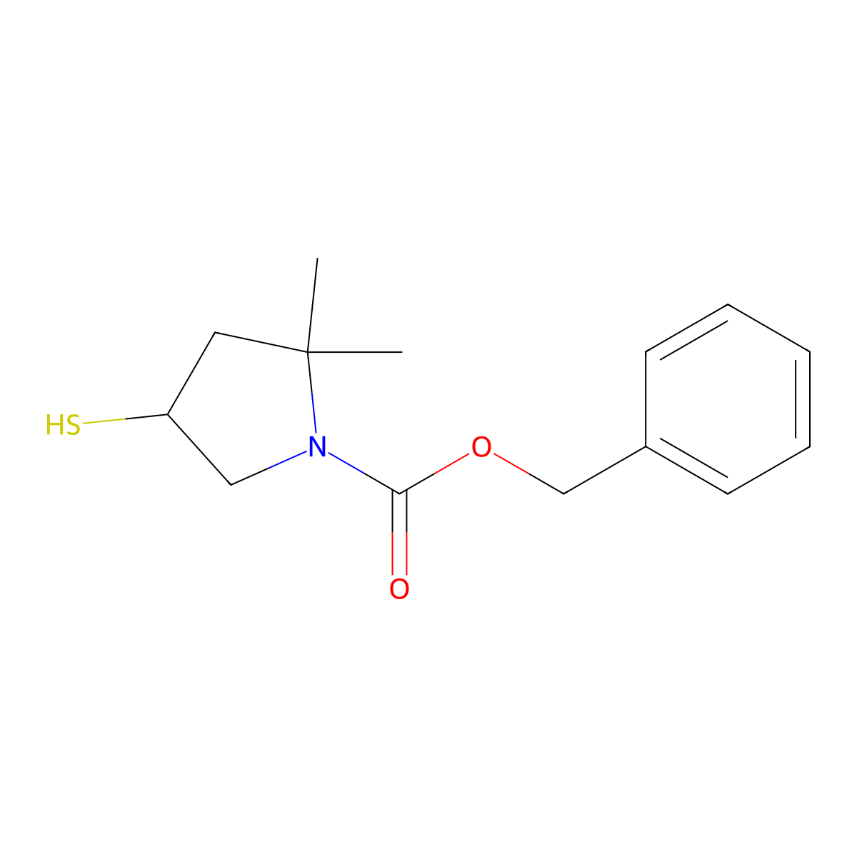 Benzyl 2,2-dimethyl-4-sulfanylpyrrolidine-1-carboxylate molecular structure, CAS 2680677-62-5