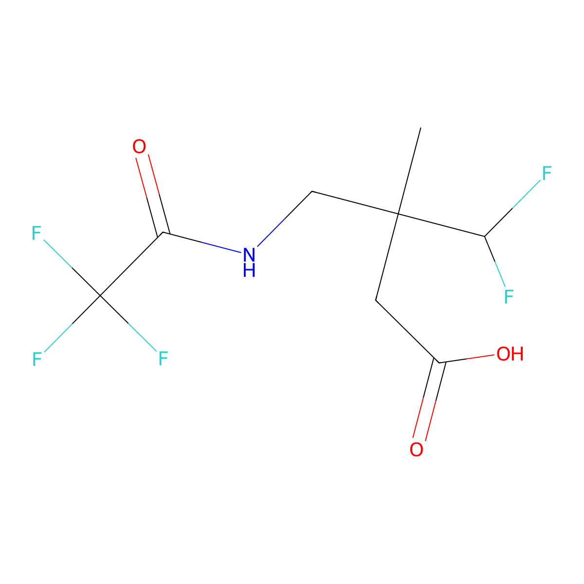 4,4-Difluoro-3-methyl-3-[(trifluoroacetamido)methyl]butanoic acid molecular structure, CAS 2680677-82-9