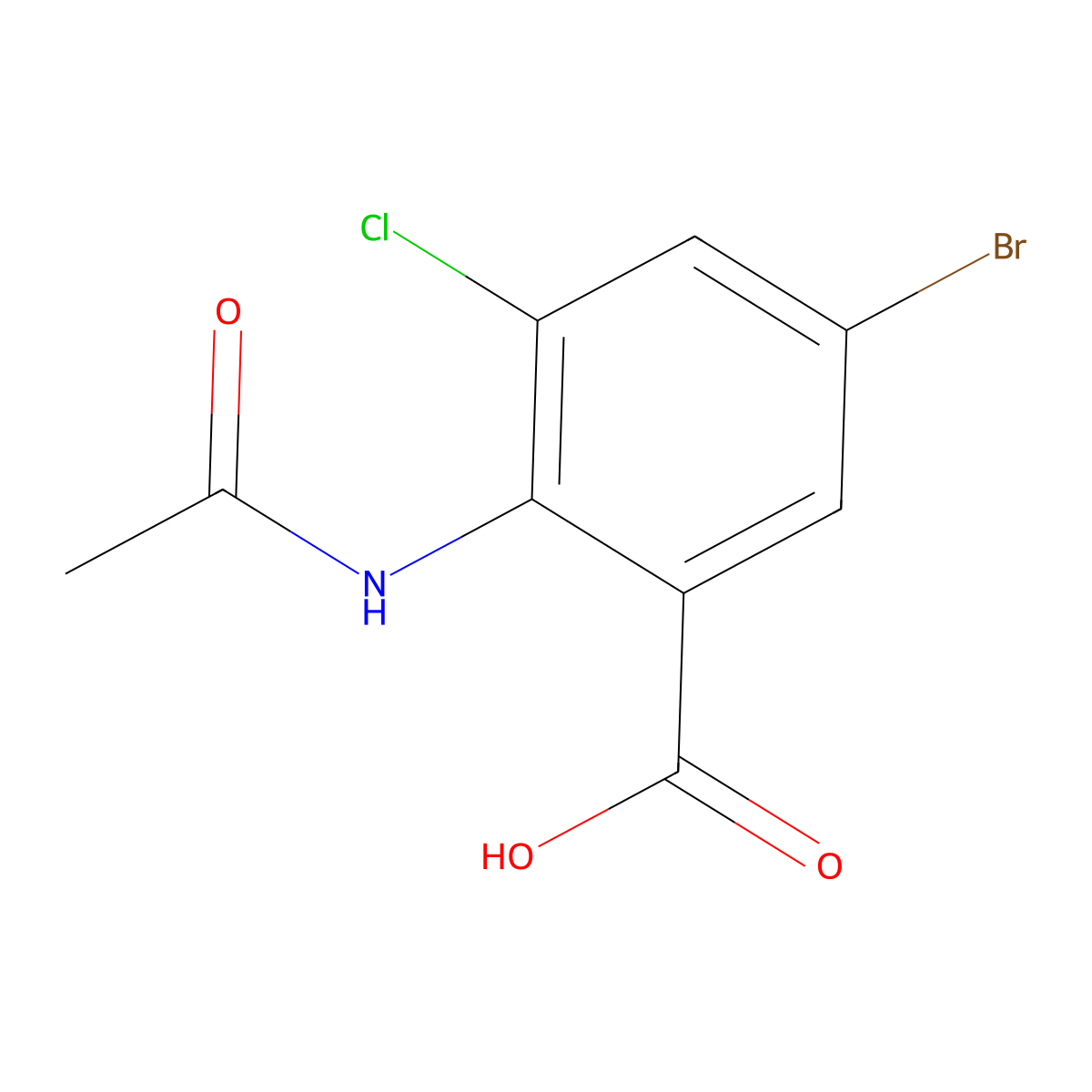 5-Bromo-3-chloro-2-acetamidobenzoic acid molecular structure, CAS 2680677-94-3