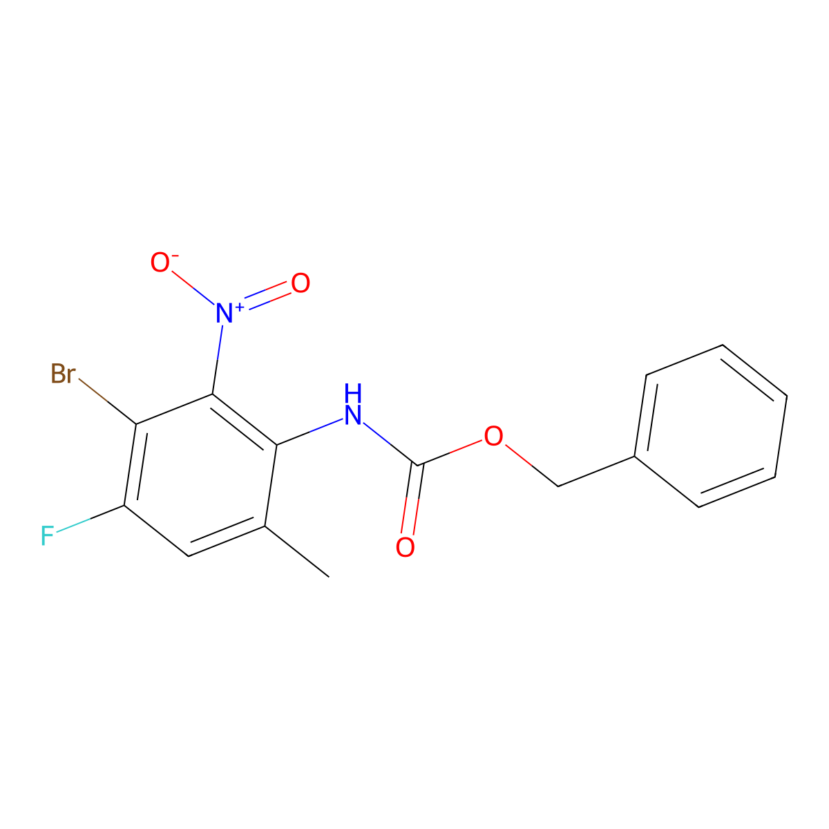 benzyl N-(3-bromo-4-fluoro-6-methyl-2-nitrophenyl)carbamate molecular structure, CAS 2680678-05-9