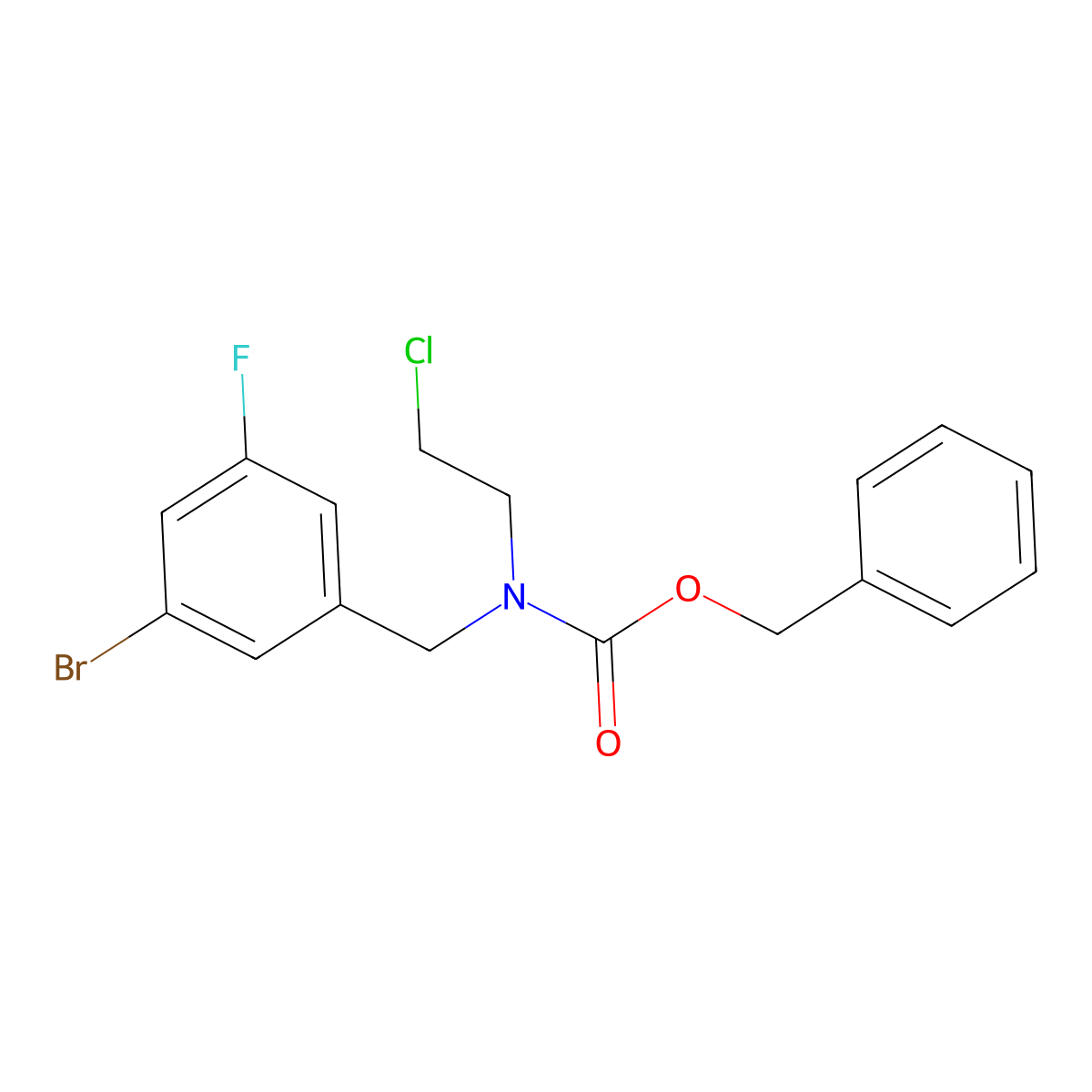 benzyl N-[(3-bromo-5-fluorophenyl)methyl]-N-(2-chloroethyl)carbamate molecular structure, CAS 2680678-14-0