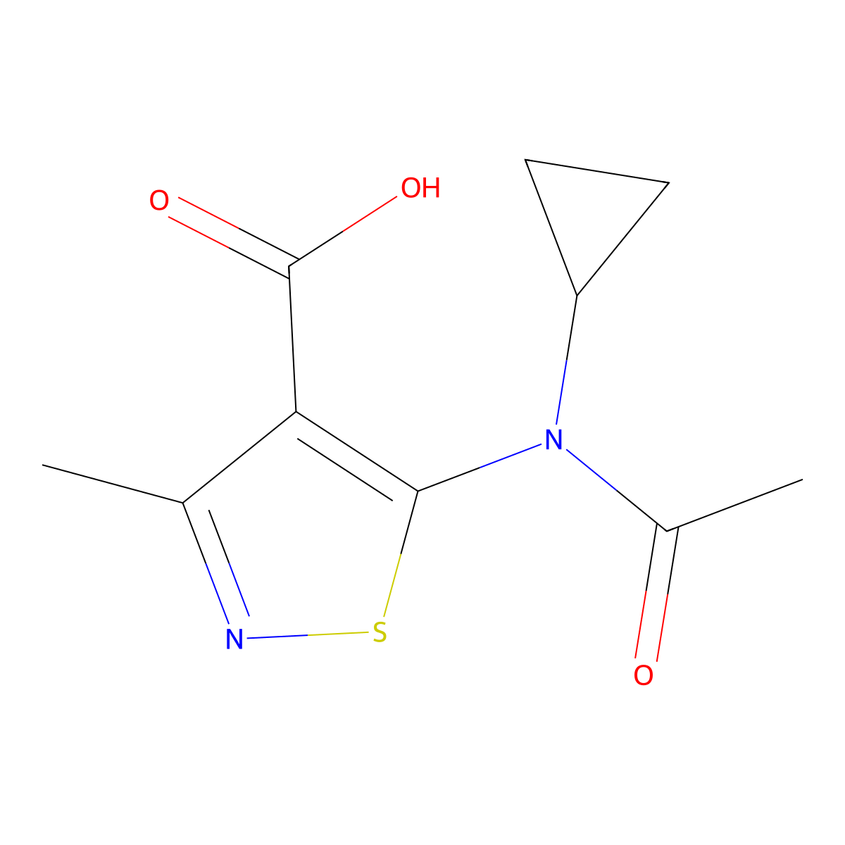 5-(N-cyclopropylacetamido)-3-methyl-1,2-thiazole-4-carboxylic acid molecular structure, CAS 2680678-18-4