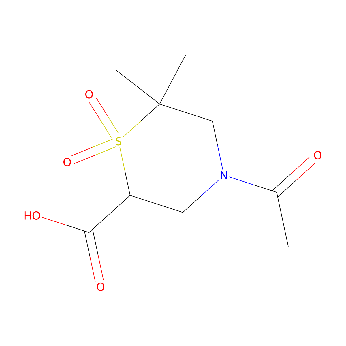 4-Acetyl-6,6-dimethyl-1,1-dioxo-1lambda6-thiomorpholine-2-carboxylic acid molecular structure, CAS 2680678-19-5