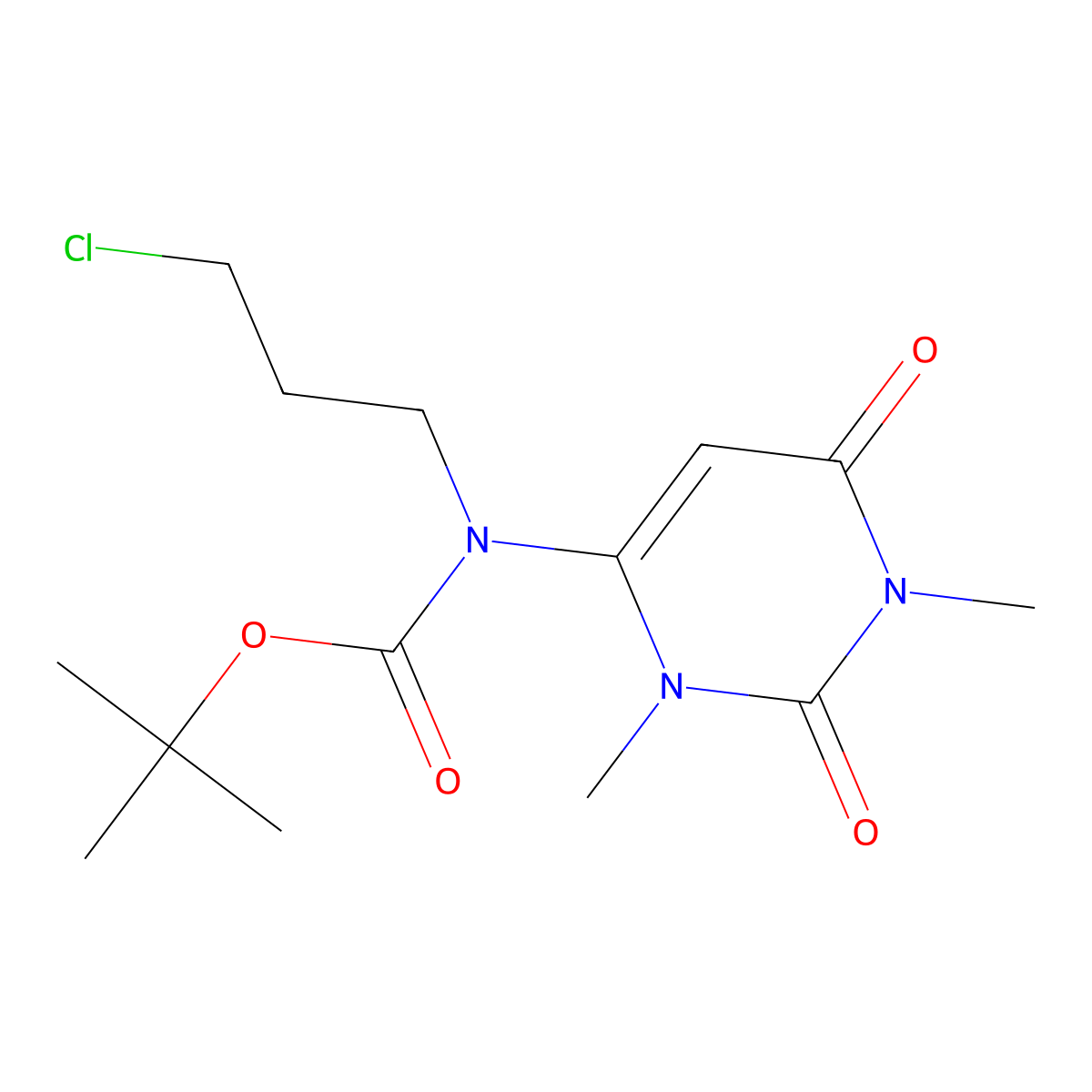 tert-butyl N-(3-chloropropyl)-N-(1,3-dimethyl-2,6-dioxo-1,2,3,6-tetrahydropyrimidin-4-yl)carbamate molecular structure, CAS 2680678-42-4