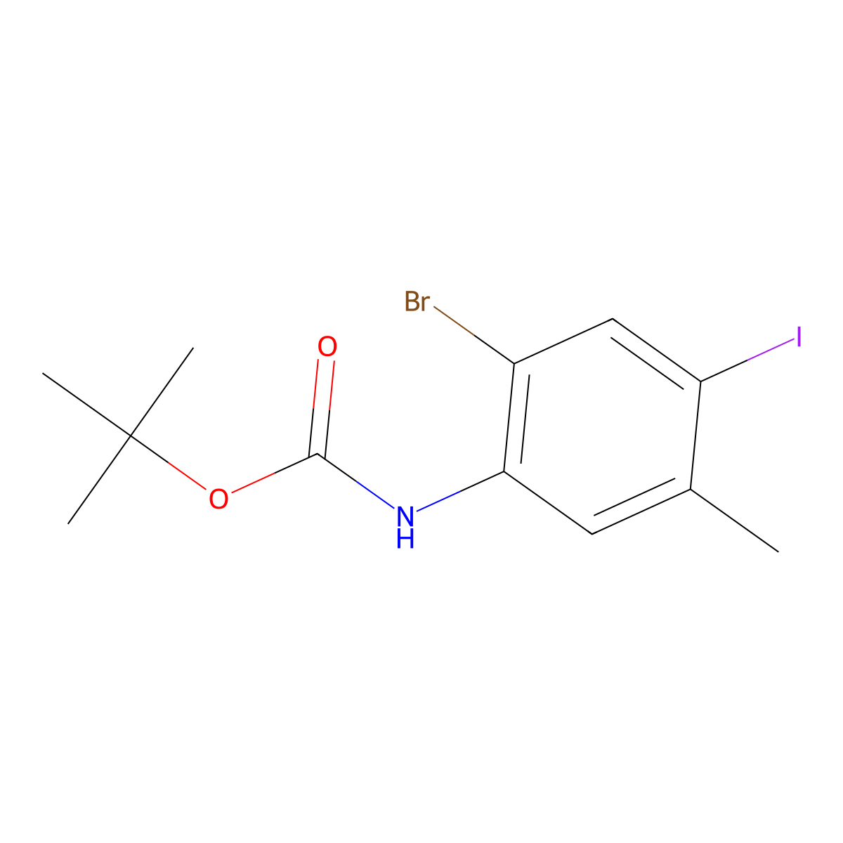 tert-butyl N-(2-bromo-4-iodo-5-methylphenyl)carbamate molecular structure, CAS 2680678-51-5