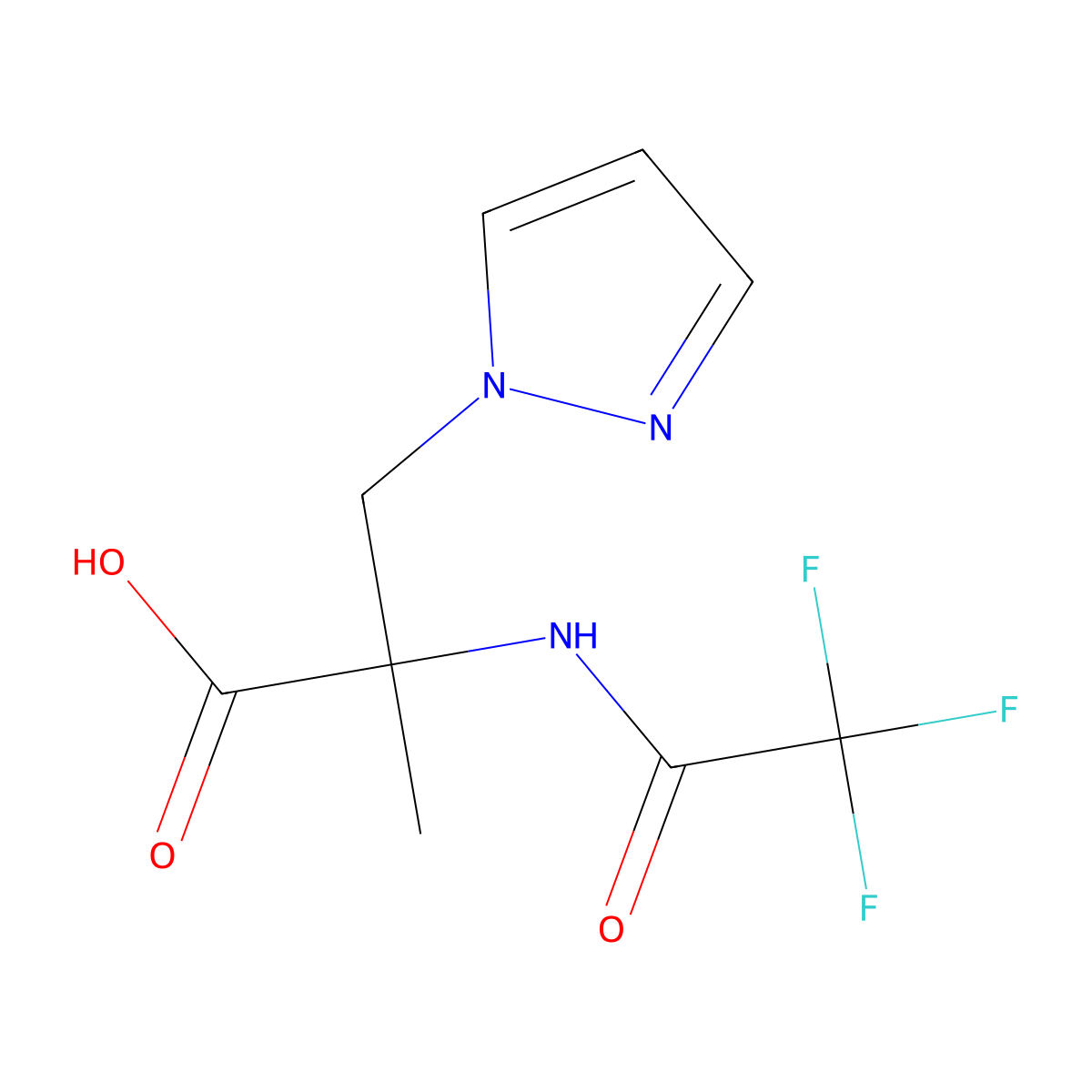 2-methyl-3-(1H-pyrazol-1-yl)-2-(2,2,2-trifluoroacetamido)propanoic acid molecular structure, CAS 2680678-60-6