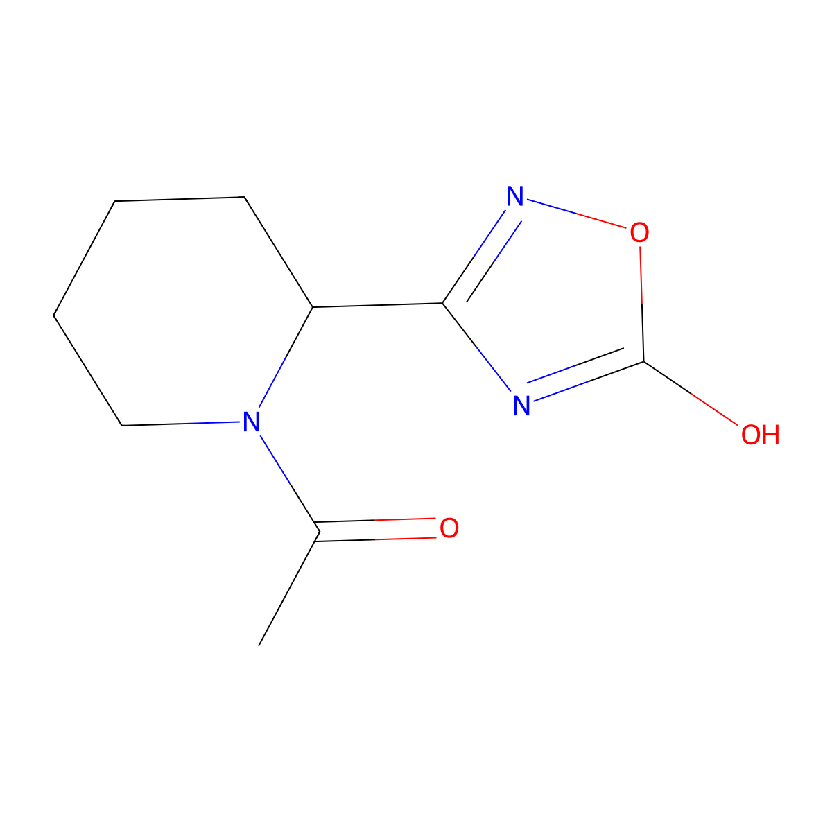 1-[2-(5-Hydroxy-1,2,4-oxadiazol-3-yl)piperidin-1-yl]ethan-1-one molecular structure, CAS 2680678-68-4