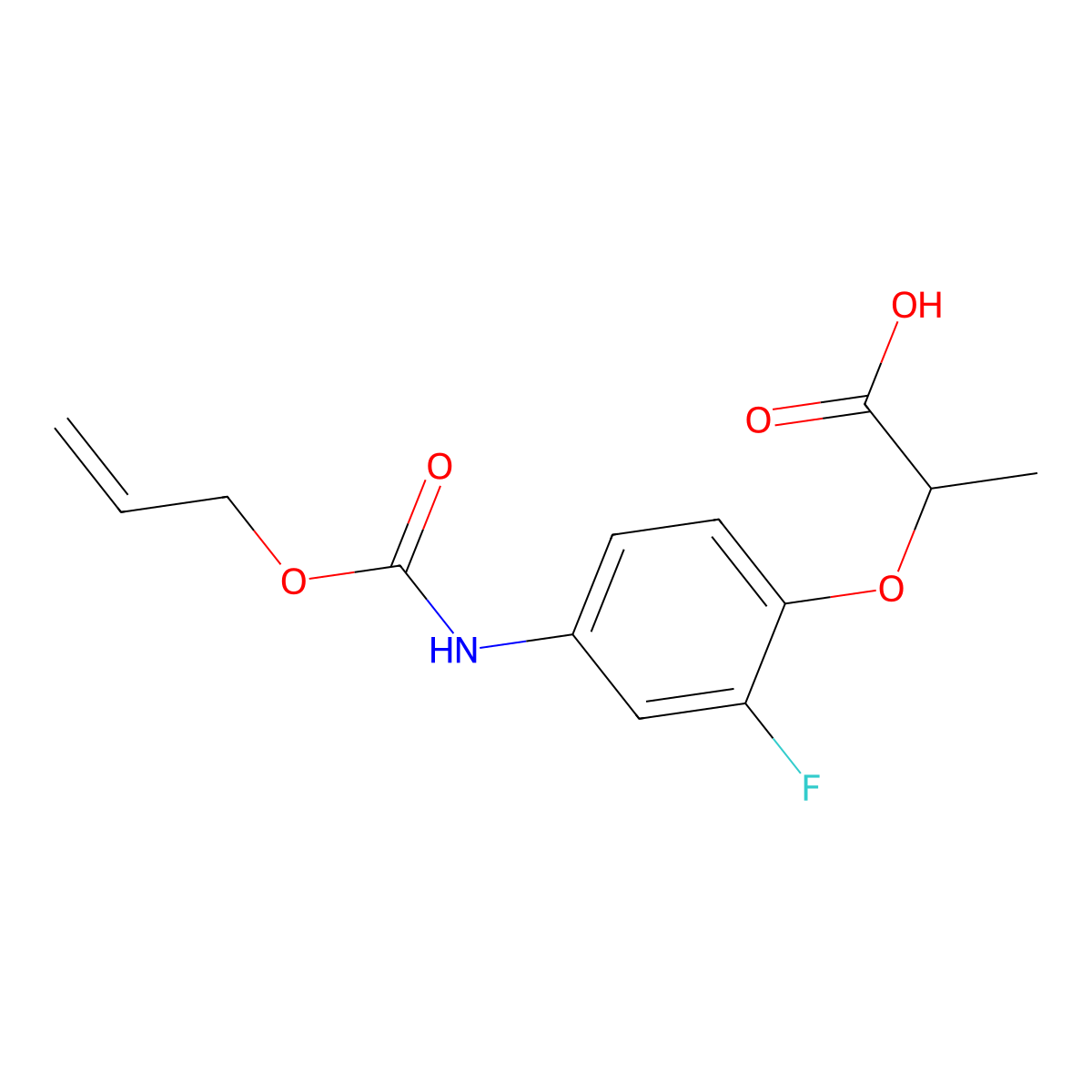 2-(2-Fluoro-4-{[(prop-2-en-1-yloxy)carbonyl]amino}phenoxy)propanoic acid molecular structure, CAS 2680678-72-0