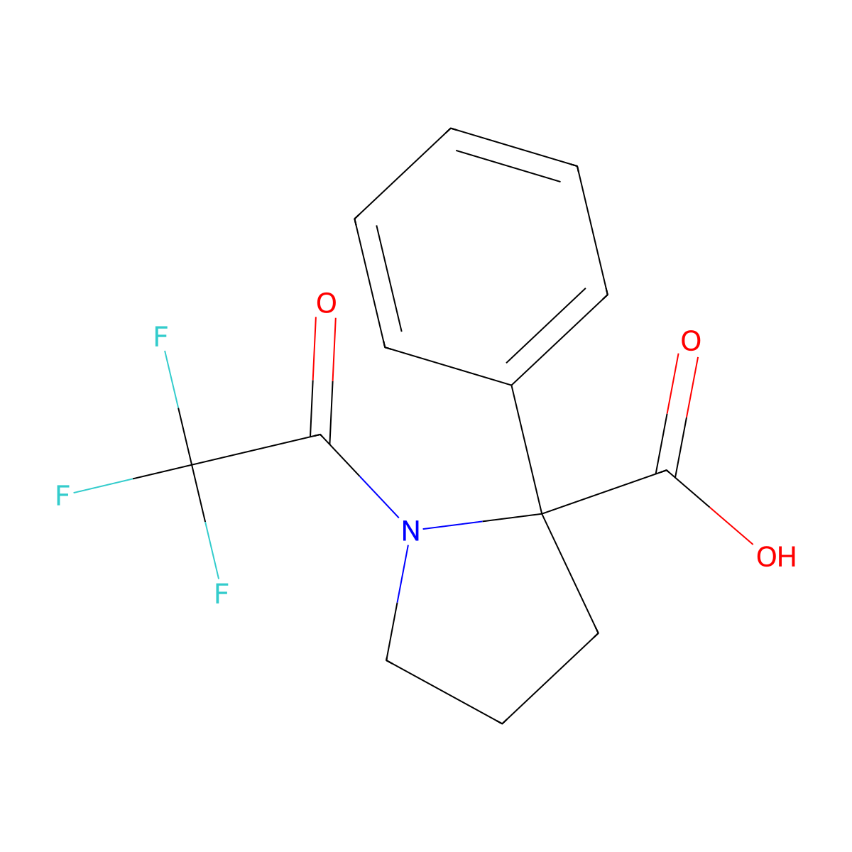2-Phenyl-1-(2,2,2-trifluoroacetyl)pyrrolidine-2-carboxylic acid molecular structure, CAS 2680678-74-2