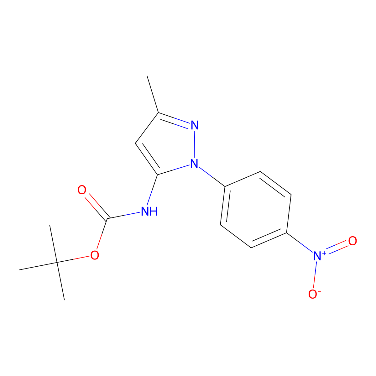 tert-butyl N-[3-methyl-1-(4-nitrophenyl)-1H-pyrazol-5-yl]carbamate molecular structure, CAS 2680678-96-8