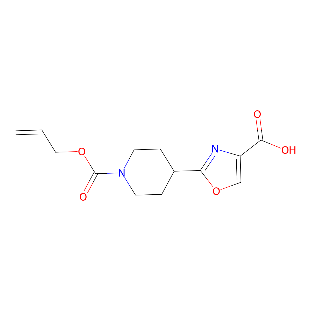2-{1-[(Prop-2-en-1-yloxy)carbonyl]piperidin-4-yl}-1,3-oxazole-4-carboxylic acid molecular structure, CAS 2680678-97-9