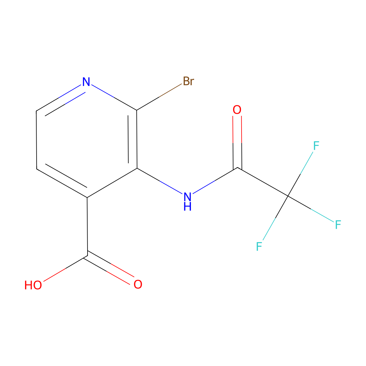 2-Bromo-3-(2,2,2-trifluoroacetamido)pyridine-4-carboxylic acid molecular structure, CAS 2680679-10-9