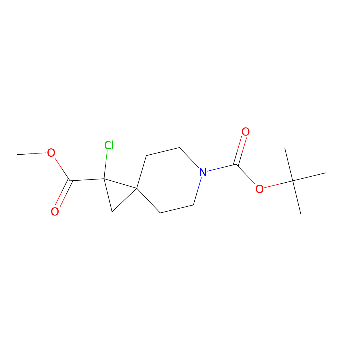 6-Tert-butyl 1-methyl 1-chloro-6-azaspiro[2.5]octane-1,6-dicarboxylate molecular structure, CAS 2680679-17-6